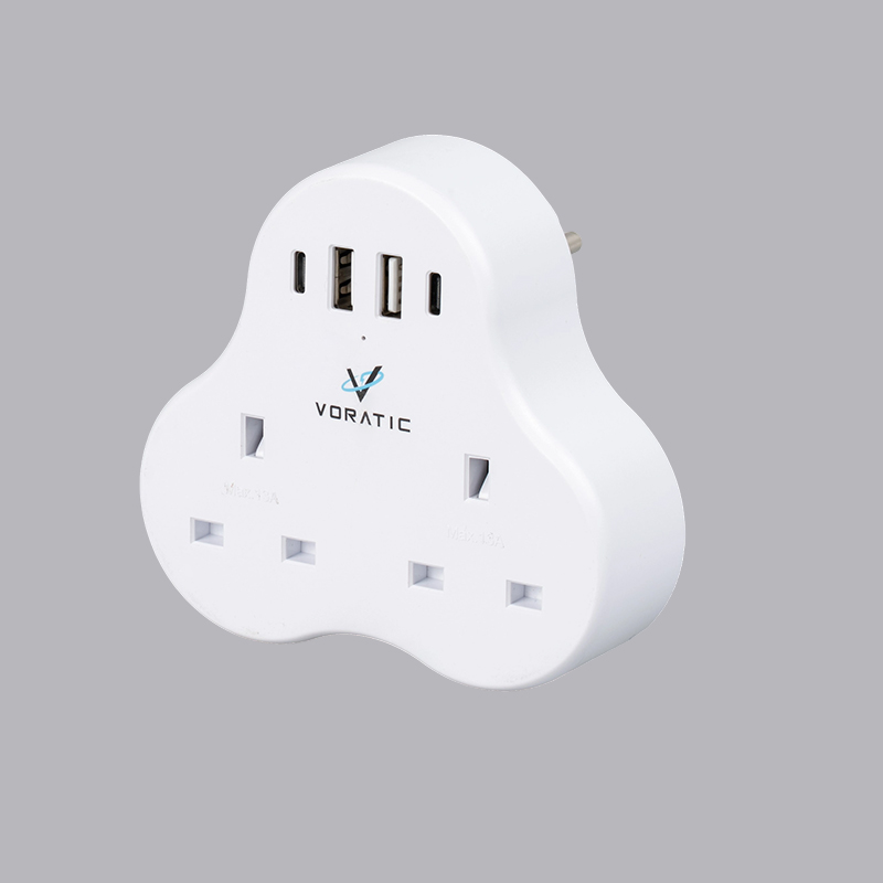 VT-923-DE Reino Unido para Alemanha, 2 soquetes, 2 portas USB, adaptador de 2 portas tipo C