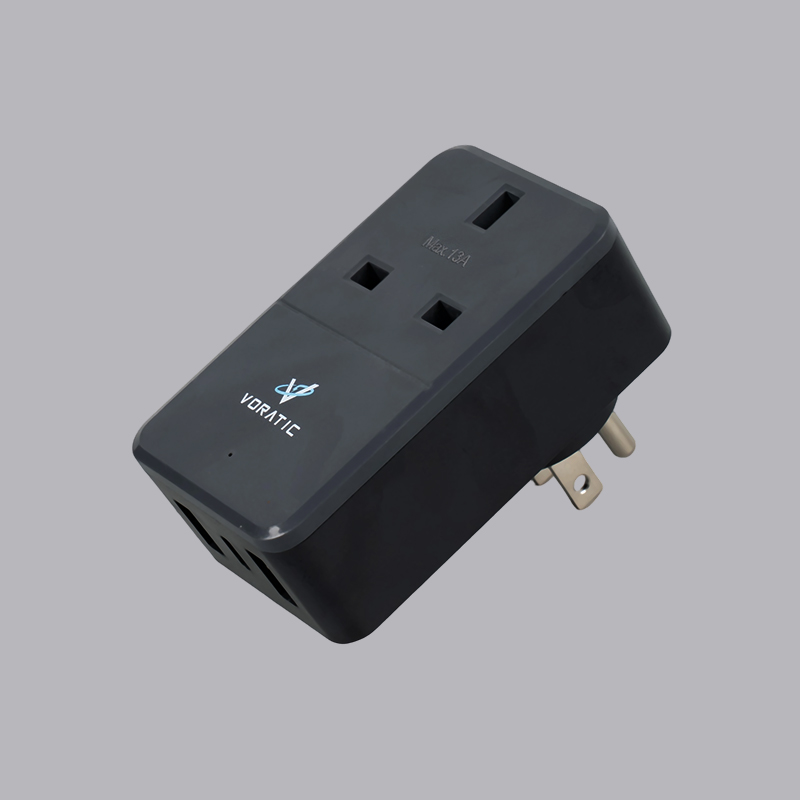 VT-926-US Reino Unido para EUA, 1 soquete, 2 portas USB, 1 adaptador de portas tipo C