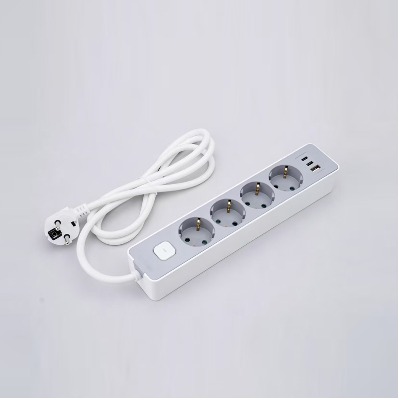 LOB-05K-AC Filtro de energia tipo alemão de 5 tomadas com interruptor, carregador rápido PD, 1 porta USB-A e 2 portas tipo C Multi-Socket